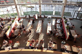 SDRP dining hall with students sitting at tables eating