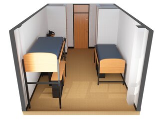 3d image of Hopkins Double room with one standard height bed and one lofted bed